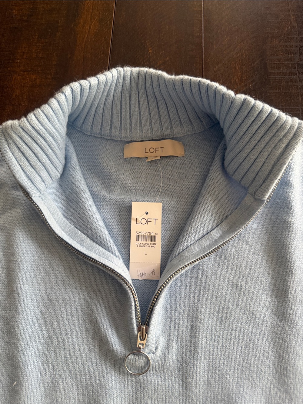 LOFT women’s Pale Blue Quarter-Zip Pullover Sweater - Picture 3 of 4